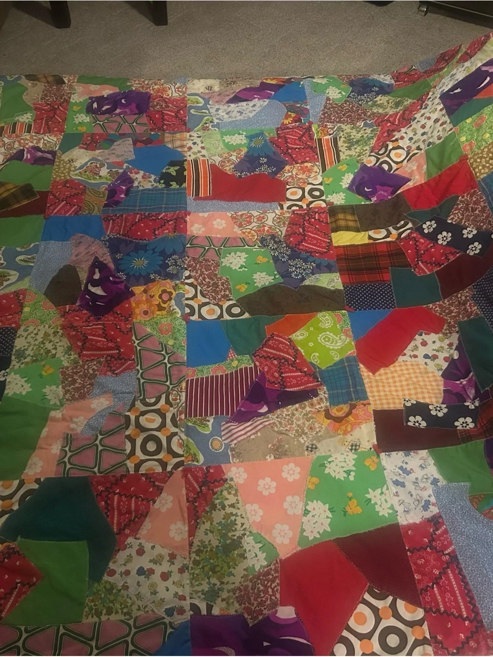 Vintage Patchwork Quilted Bedspread - Multicolor